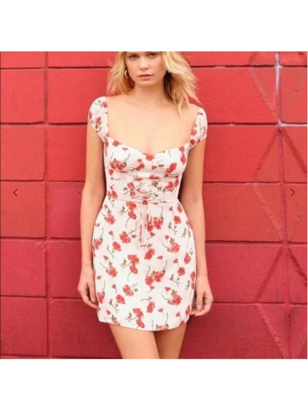 🌹 Reformation Jess Jubilee Dress | Size 22 Red Floral Lace Up Corset Mini Plus - Picture 2 of 7